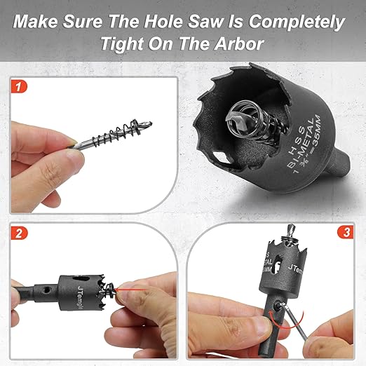 1-3/8 Inch Hole Saw with 9.1mm Triangle Shank Arbor, JTemgle Bi-Metal Hole Saw Heavy Duty Hole Cutting Tool for Cornhole Boards, Recessed Lights, Wood, Plastic, Drywall & Soft Metal