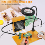 Magnetic Helping Hands Soldering Third Hand with 3X & 6X LED Magnifying Lamp, Hot Air Gun Holder,12V Solder Fume Extractor, Extra Large & Heavy Duty Base, Four Arms Solder Station for Soldering PCB