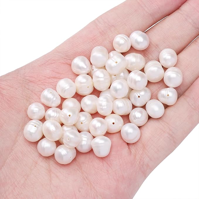 Natural Pearl Beads Potato 8-9mm White Freshwater Cultured Loose Gemstone Beads for DIY Jewelry Making 13.8''/Strand HQ