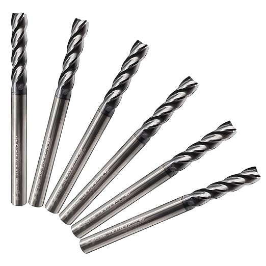 6 Pcs 1/8" Carbide Square End Mill, 4 -Flute TIALN Coated CNC Mill Bits for Steel, Alloy Steels, Hardened Steel, End Mills for Precision Milling Tasks, DIYers & Professionals