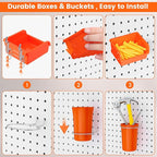 Pegboard Organizer Accessories Kit 264 PCS, Peg Board Hooks Assortment with Bins, Cups, Baskets for 1/4in Pegboard Wall Organizer, Garage Organization, Workbench, Craft Room, Hanging Tools