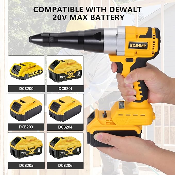 Cordless Rivet Gun Tool for Dewalt 20V Max Battery(No Battery), Brushless Electric Automatic Rivet Gun,Brushless Motor for Rivets 1/8'', 5/32'', 3/16", for Metal, Plastic and Leather