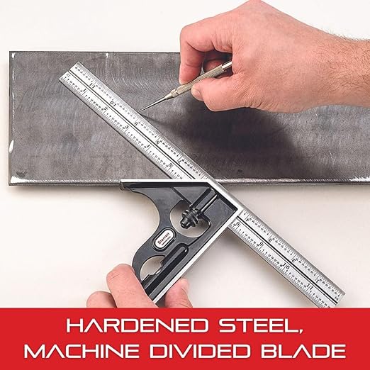 Starrett Steel Combination Squares with Square Head - 300mm Blade Length, Forged and Hardened Steel Heads, Reversible Lock Bolt, Scriber, Spirit Level, 35 Graduation Type - C33MH-300