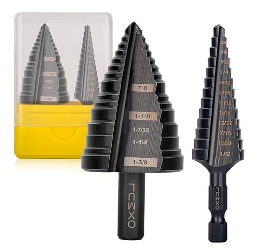 M35 Step Drill Bit Set for Metal, 1/8—1-3/8, 19-Steps, Cobalt Bits, Heavy-Duty for Stainless Steel, Hard Metal, Aluminum, Wood, 2pcs. Z204_205