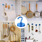 MIKEDE Strong Magnetic Hooks, 110Lbs Heavy Duty Magnetic Hooks for Cruise, Neodymium Earth Magnets with Hooks for Hanging, Super Metal Industrial Magnets for Grill, Storage (Blue,10 Pack)