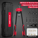 WETOLS Rivet Nut Tool Kit, 14-Inch Rivnut Tool with 7 Metric and SAE Mandrels, Professional Hand Riveter with 70Pcs Rivnuts Assortment Kit, Manual Rivet Nut Gun with Rugged BMC Case