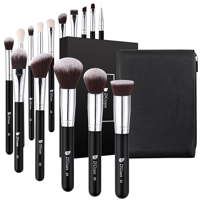 DUcare 15pcs Classic Black Makeup Brush Set with Bag Professional Soft Synthetic Foundation, Blending, Eyeshadow, Powder, Concealer Brushes for Flawless Makeup Application-VeraVaultWomen