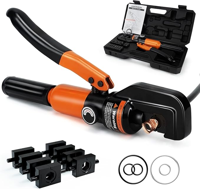 Sanuke Hydraulic Crimping Tool 10 Tons 12 AWG to 2/0 AWG, Battery Cable Lug Wire Terminal Crimper with 9 Die Sets, 1/8” Wire Rope Crimping Tool