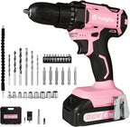 Yougfin Cordless Drill Set, 20V Power Drill Driver With Battery & Charger, 3/8'' Keyless Chuck, Variable Speed, 25+1 Torque Setting, Pink & Black