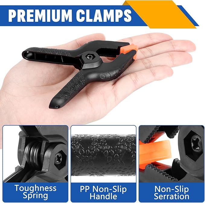 24 Pack 3.5 inch Plastic Spring Clamps, Black Heavy Duty Clips, Backdrop Clips, Plastic Clamps for Crafts, Backdrop Stand, Woodworking, Photography