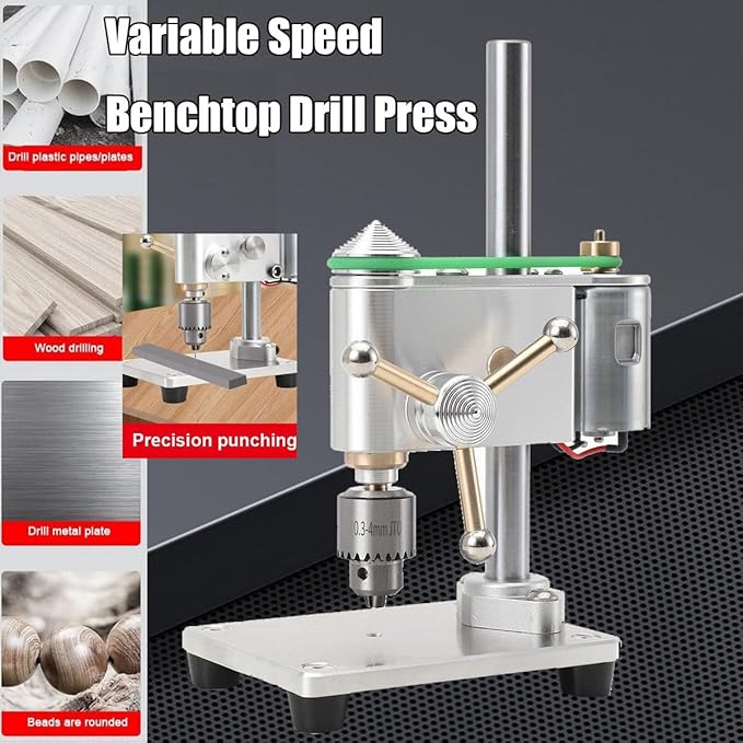 Mini Drill Press, Precision Variable Speed Benchtop Drill Press, Electric Portable Bench Drilling Machine JT0 Chuck CNC 360° Rotating for Metal Wooden DIY Jewelry Making Crafts Tool