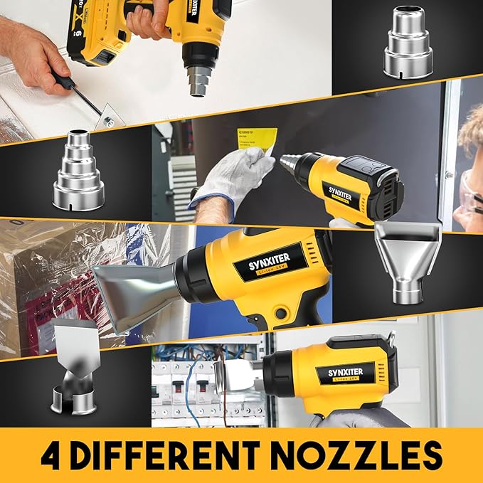 Cordless Heat Gun for Dewalt 20V Battery, 350W,LED Light,Fast Heating Soldering Hot Air Gun 122℉-1022℉ Variable Temperature Control with 4pcs Nozzles&Scraper for Crafts, Shrink Wrap(NO Battery)