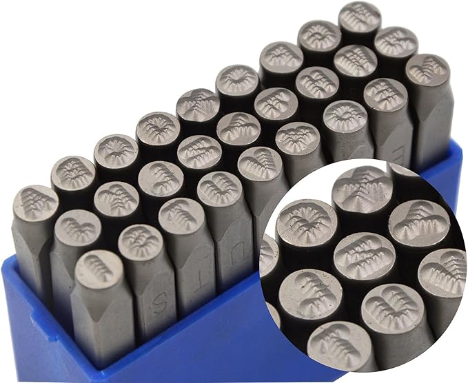 WKSTOOL 27pcs Heavy Duty Steel Stamp Uppercase Dot Letters 1/4 6mm Hand Stamping Character Mark Code Alphabet Punch Kit for Bracelet Ring Jewelry Sheet Metal Plate Making Mold Die