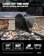 CRALY 10 Inch 60 Teeth Fine Finish Wood Cutting Circular Saw Blade, 5/8 Inch Arbor, Carbide Tipped, Thin Kerf, Black Ice Coating, for Wood Cutting Table Saw, Miter Saw(C1060FF)