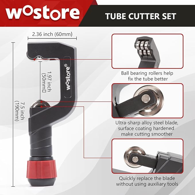 Wostore Tube Cutter Set Heavy Duty Pipe Cutter 3/16-2 Inch (5-50mm) O.D.tubing, Mini Tube Cutter 1/8 to 7/8 Inch (3-22mm), Deburring Tool For Copper, Aluminum, PVC Pipes