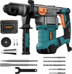 1-1/4 Inch SDS-Plus 13 Amp Heavy Duty Rotary Hammer Drill with Safety Clutch 4 Functions and Variable Speed, Including Chisels and Drill Bits