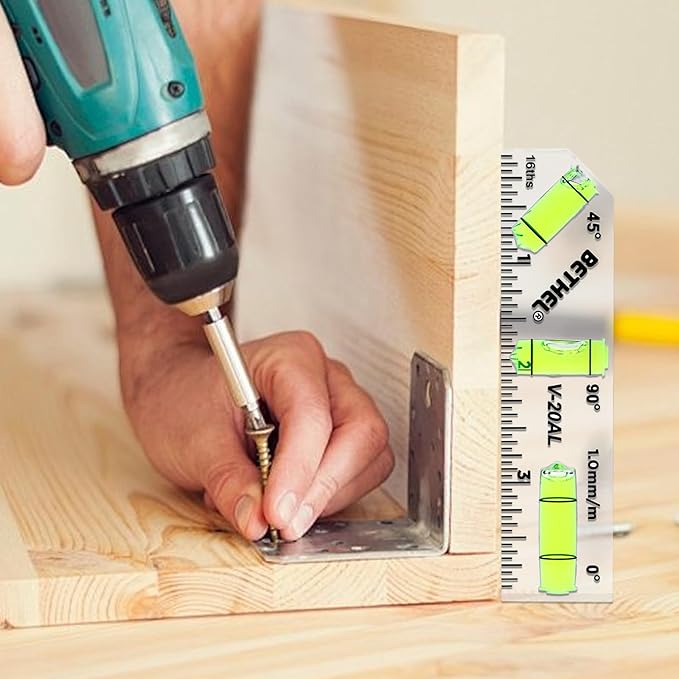 BETHEL Mini Bubble Level - 3-in-1 Multi-Angle (45°/90°/180°) Cross-Check Pocket Spirit Shatterproof Level for Picture Hanging, Wall Framing, Tile Layout & DIY Measuring Tools