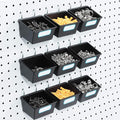 FRIMOONY 16 Pack Pegboard Bins with Hooks and Labels, for Organizing Accessories, Black