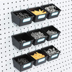 FRIMOONY 16 Pack Pegboard Bins with Hooks and Labels, for Organizing Accessories, Black