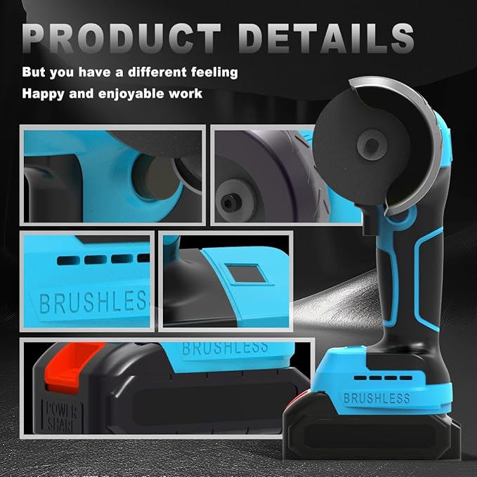 Brushless Cordless Angle Grinder Kit, 28000rpm Mini Electric Angle Grinding Tool with 2x21V 2000mAh Battery and 6-Cutting Discs, Grinder Handheld Cutter for Metal Wood