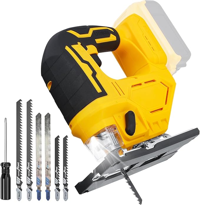2025 Cordless Jig Saw with LED Light, 0-45° Bevel Cut, 6 Blades, 3 Orbital Settings, Lock-Off Button， 20V Battery，Action for Straight/Curved/Circular Cutting Cordless Jig Saw