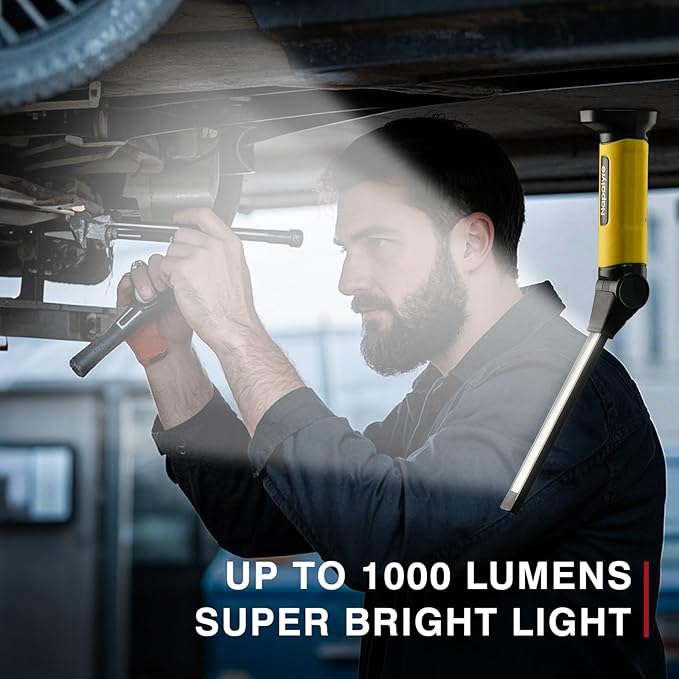 Mechanic Light,1000 Lumens Rechargeable LED Work Light with Magnetic Base, 120° Rotate 3 Modes, 4000mAh Magnetic Flashlight for Car Repair, Camping, and Emergency (1 Pack)