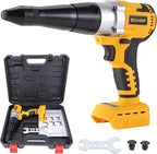 Cordless Rivet Gun Tool for Dewalt 20V Max Battery(No Battery), Brushless Electric Automatic Rivet Gun,Brushless Motor for Rivets 1/8'', 5/32'', 3/16", for Metal, Plastic and Leather
