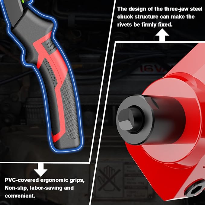 Rivet Gun Kit, Pop Rivet Gun Tool with 400 Rivets & 5 Nosepieces, 80 Pcs Aluminum Rivets for Each Rivet Head Size, 9.5'' Heavy Duty Manual Two-Handed Riveter Tool for Metal, Leather and Plastic, IM20