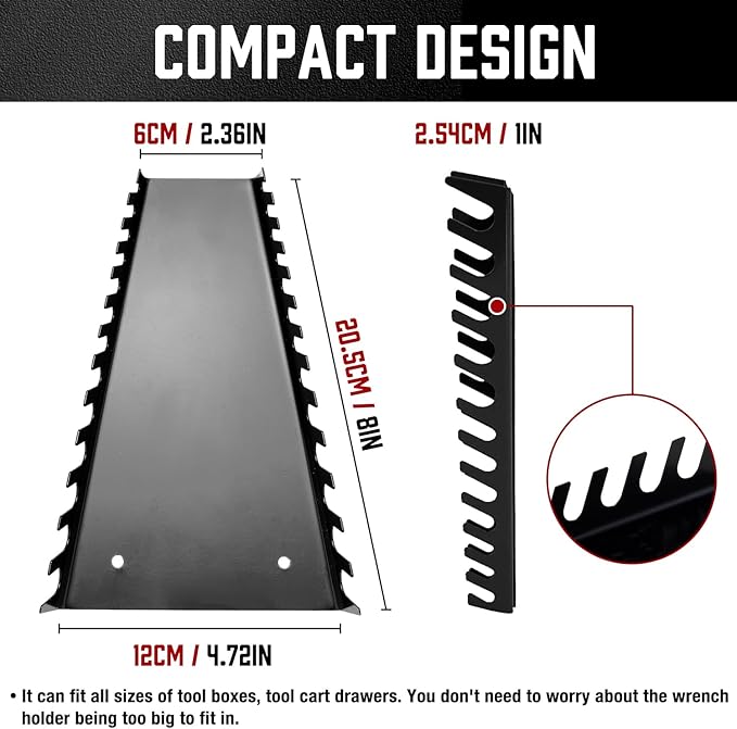 ALOANES 104-Slot Metal Wrench Organizer, Heavy Duty Wrench Organizer Tray for Tool Box, Fit SAE & Metric Wrench Storage, 8 Pack Wrench Holders(Black)
