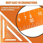 Carpenter Square 12-inch Layout Tool Alloy Metal Triangle Ruler Protractor,Orange（SAE&MER）