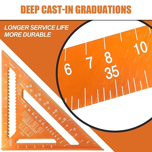 Carpenter Square 12-inch Layout Tool Alloy Metal Triangle Ruler Protractor,Orange（SAE&MER）