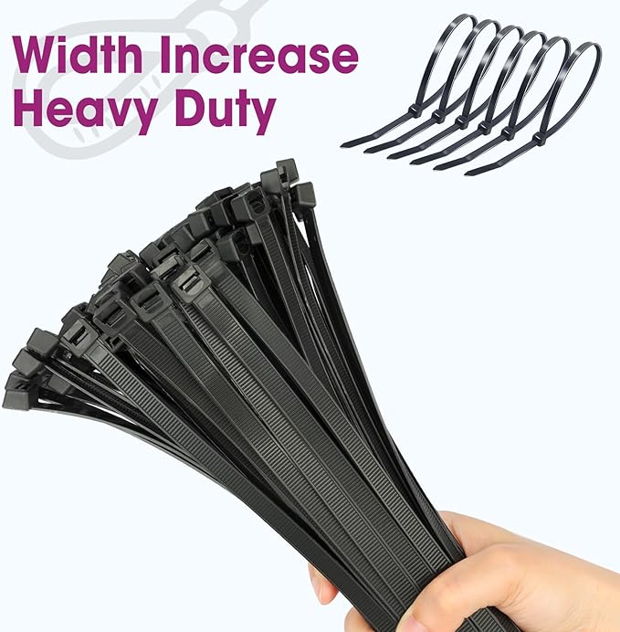 200 PCS Zip Ties 24 Inch Heavy Duty, Large Cable Ties 500lbs Tensile Strength, Black Zip Ties for Indoor and Outdoor Use, UV Resistant Wire Ties