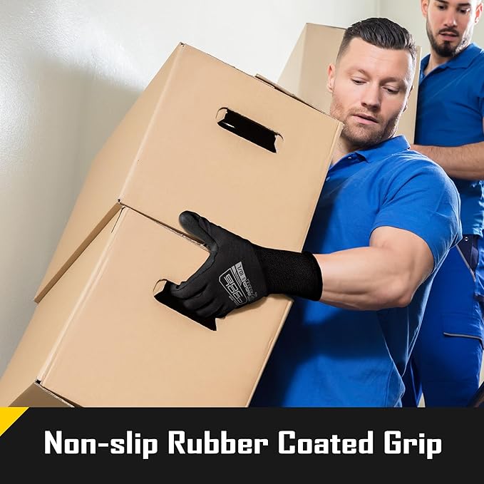 COOLJOB 60 Pairs Safety Work Gloves Pack Bulk with Grip PU Coating, 13 Gauge Seamless Knit Gloves with Polyurethane Dipped for Warehouse Working, Breathable Lightweight for Men Women, Black Large