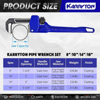 Pipe Wrench set,8" 10" 14" 18" Adjustable Jaw Opening Cast Iron Straight Handle Plumbing Wrench, Perfect Plumbers Tool for Oil Field, Plumbing, Auto Repair, Construction and Mechanics