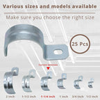 1-1/4 inch 25PCS Zinc-Plated Steel Rigid Pipe, 1 Holes Cable U Bracket Pipe Clamp Electrical Conduit Straps for EMT Conduit RustResistant Straps for Reliable Installation