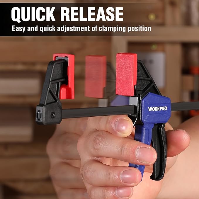 WORKPRO 6" Mini Bar Clamps for Woodworking, One-Handed Clamp/Spreader, Wood Clamps Set, Screw Change F Clamps with 50LBS Load Limit, 4 Pack