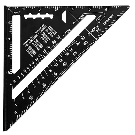 Beslands Aluminum 7-inch Rafter Square Carpenter Layout Tool Alloy Triangle Ruler Protractor （Imperial）