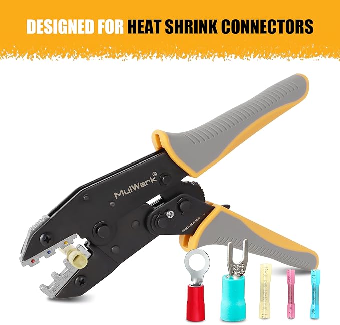 Mulwark Wire Crimping Tool for Heat Shrink, Wire Crimper AWG 10-22 | Professional Wire Crimpers-Crimping Pliers for Automotive, Marine & DIY Electrical Projects