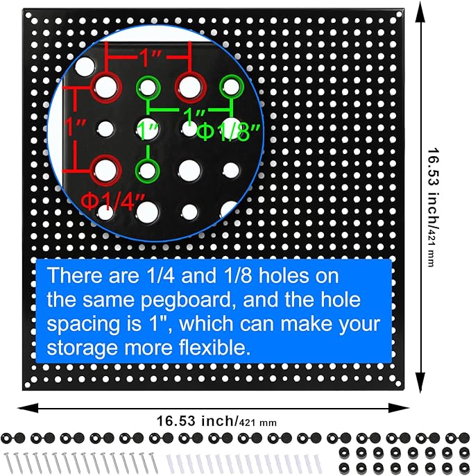 Pegboard Rack Garage Storage Steel Horizontal Peg Board Pack,Steel Pegboard Heavy Duty- 4 Pack 16-Inch X 16-Inch Metal Peg Board Tool Organization Panels(Black)