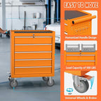 5 Drawers Large Capacity Tool Box, Metal Rolling Tool Chest with Wheels and Drawers, Tool Storage Cabinet with Keyed Locking, Tool Organizer Box for Garage, Workshop, Warehouse (Orange)