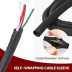 Black Braided Cable Management Sleeves Wire Loom Tubing Cord Protector Self-Wrapping (3/4"-12Feet)