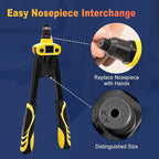 13" Rivet Gun, Rivet Gun Kit with 5 Pcs Rivets, 3 Nosepieces Manual Hand Pop Rivet Gun(1/8", 5/32", 3/16"), Heavy Duty Rivet Tool for Metal, Aluminum, Stainless Steel