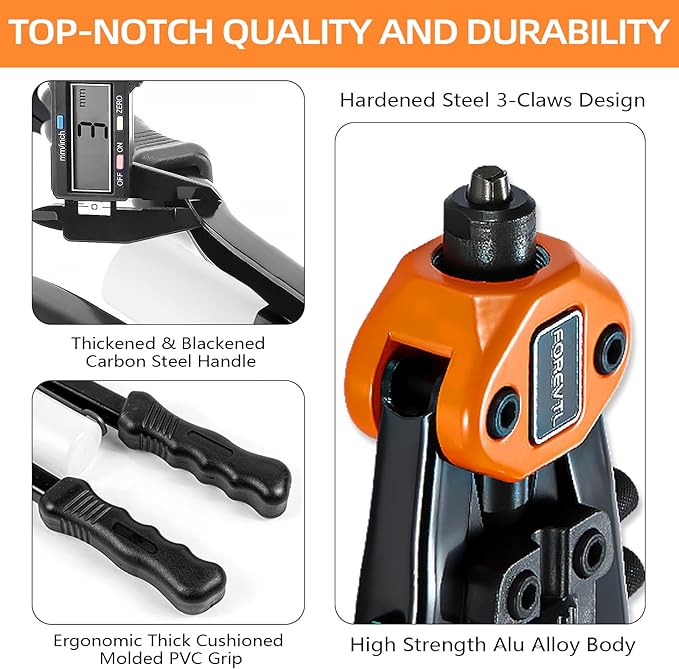 Rivet Gun Kit, 1/4 Pop Rivet Gun Kit with 210Pcs Blind Rivets and 5 Tool-Free Interchangeable Rivet Heads, 13" Heavy Duty Manual Hand Riveter Tool for Metal, Plastic & Automotive