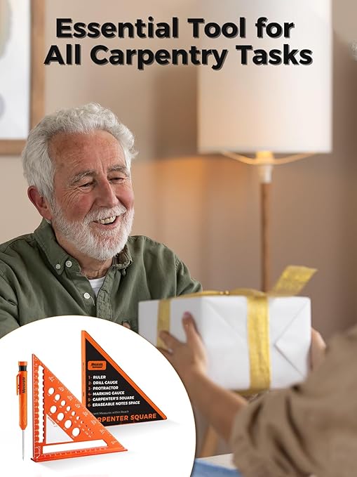 Mecurate Metric Aluminum Alloy Rafter Square (18cm) with 2-in-1 Carpentry Pencil - Durable Measuring and Marking Tool for Woodworking, Construction, and DIY Projects