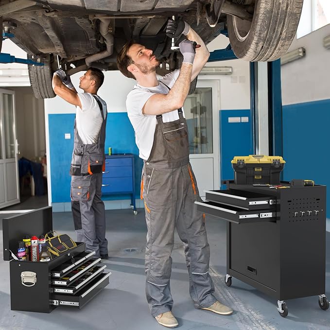 8 Drawer High Capacity Rolling Tool Chest, Metal Tool Box with Wheels and Drawers, Detachable Toolbox with Lock, Heavy Duty Tool Cabinet for Workshop, Warehouse and Garage (Black)