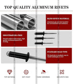 180Pcs Black 1/8" Pop Rivets Assortment Kit,5 Sizes Aluminum Rivets,Aluminum blind pro Rivets for DIY/Metal/Furniture/Instruments