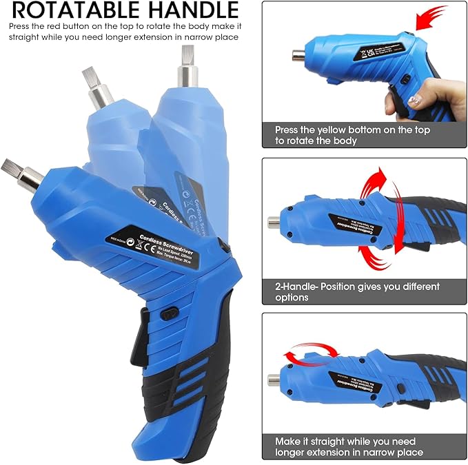 Cordless Electric Screwdriver, 3.6V Rechargeable Power Screwdriver with 47 pcs Accessories, usb charging, 3Nm Screw Gun, mini Carrying screwdriver set with LED Light Electric Power Drill Set