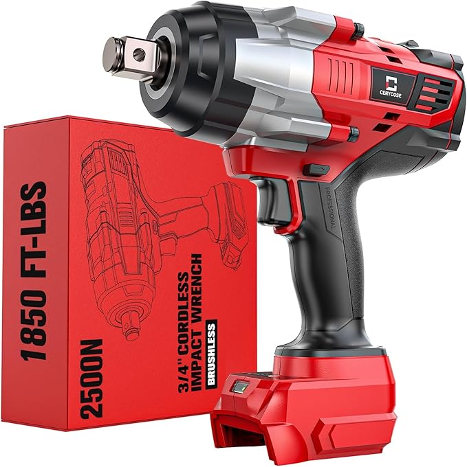 Cordless Impact Wrench 3/4 inch Compatible with Milwaukee Battery, 1850ft-lbs (2500N.m) Brushless Electric Impact Gun, High Torque Impact Driver, Bare Tool Only，Heavy-Duty Automotive &Industrial Tasks