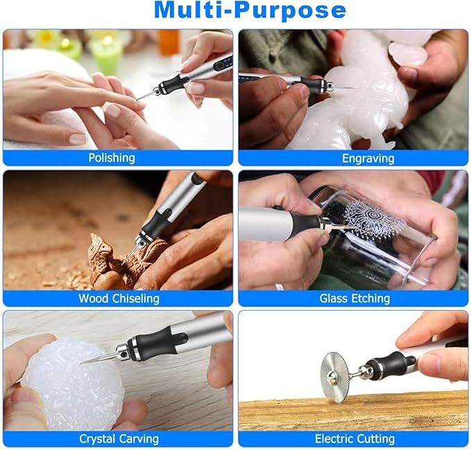 Electric Engraving Pen, 3-Speed Mini Cordless Rotary Tool Kit with 54 Accessories - USB-C Rechargeable for Wood, Metal, Glass, Plastic - Ideal for DIY, Jewelry & Craft Projects