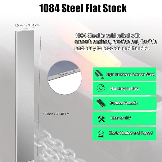 3 Pack 1084 Steel for Knife Making - 12"x1.5"x1/8" 1084 Steel Flat Stock Knife Blanks for Knife Making DIY